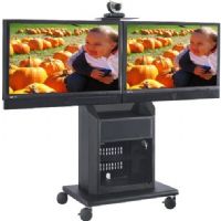 AVTEQ RPS-800L LCD and Plasma Cart, Supports dual displays up to 47” each, 9RU of threaded rack rails, One interior shelf, 4” Dual wheel casters, 2 with brake, Integrated adjustable v/c camera platform, Hinged and lockable rear access panels (RPS-800-L RPS800L RPS 800 L) 