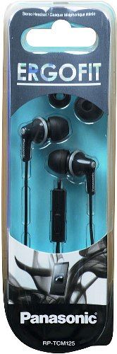 Panasonic RP-TCM125-K ErgoFit In-Ear Earbud Headphones with Mic + Controller, Black; 9mm Driver Unit; Impedance 16 ohms/1kHz; Sensitivity 97 db/mW; Max Input 200 mW; Fequency Response 10Hz-24kHz; In-cord Volume; Ultra soft Ergofit in-ear earbud headphones conform instantly to your ears; Integrated mic and remote for iPhone, Android and Blackberry; UPC 885170122987 (RPTCM125K RPTCM125-K RP-TCM125K RP-TCM125)
