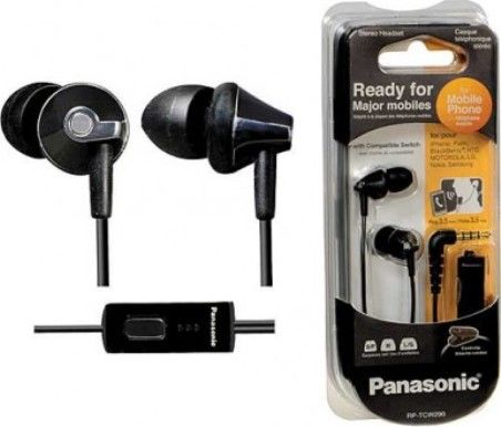 Panasonic RP-TCW290-K In-Ear Headphones with Cell Phone Control, Black, Frequency Response 6Hz-24kHz, Sensitivity 104 dB/mW, Driver Size 0.42