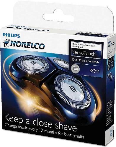 Norelco RQ11 SensoTouch Replacement Shaving Heads; Designed for use with Philips Norelco Shavers 6100, 6500 and 66000 formerly SensoTouch 2D electric shavers; Provides a comfortable electric shave; Cuts Long Hairs and Short Stubble; Low Friction SkinGlide Surface for an Extra Smooth Shave, UPC 075020018557 (RQ-11 RQ 11 RQ11/52 RQ1152)