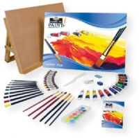 Royal And Langnickel RSET-LT101 Learn To Paint Set; 59 piece set includes 12 each 5ml acrylic paints, oil pastels, watercolor cakes, and 6 each brushes, color pencils, 3 graphite pencils, and 1 each artist guide, blending stump, palette knife, kneadable eraser, white eraser, pencil sharpener, artist pad, and adjustable tabletop easel; UPC 090672944481 (RSET-LT101 RSETLT101 LEARNTO-RSET-LT101 ROYALLANGNICKELRSET-LT101 ROYAL-LANGNICKELRSET-LT101 ROYAL-LANGNICKEL-RSET-LT101) 