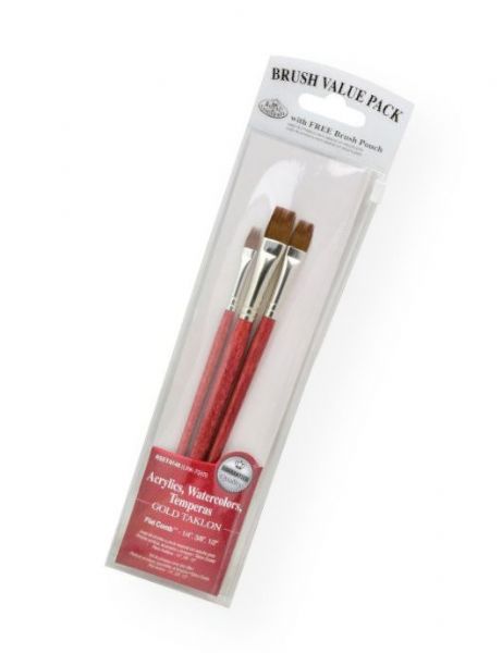 Royal & Langnickel RSET-9148 9100 Series-Zip N' Close Red 3-Piece Brush Set 4; This is an easy color-coded price point program featuring a wide variety of brush shapes and sizes; Each set includes a free brush pouch; Set includes taklon brushes comb .25