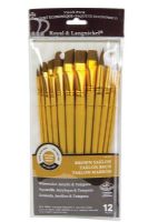Royal & Langnickel RSET-9303 Series Zip N' Close 9300, 12 Piece Brown Taklon Brush Set 1; Good quality brushes offering a wide variety of brushes in every value pack ; 12 piece sets in resealable pouch; Set includes black taklon brushes bright 20 and 24, flat 4, round 2, 6, 12, and 16, angle 8, 14, and 22, and filbert 10 and 18; Dimensions 12.75" x 5.5"  x 0.5"; Weight 0.35 lb; UPC 090672060433 (ROYAL-LANGNICKEL-RSET-9303 ROYALLANGNICKEL-RSET-9303 RSET-9303 BRUSH) 