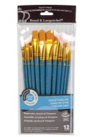 Royal & Langnickel RSET-9306 Series Zip N' Close 9300, 12 Piece Gold Taklon Brush Set 2; Good quality brushes offering a wide variety of brushes in every value pack ; 12 piece sets in resealable pouch; Set includes black taklon brushes bright bright 2, 12, and 22, flat 4, 14, and 24, round 6 and 16, angle 8 and 18, and filbert 10 and 20; Dimensions 12.75" x 5.5"  x 0.5"; Weight 0.35 lb; UPC 090672060464 (ROYAL-LANGNICKEL-RSET-9306 ROYALLANGNICKEL-RSET-9306 RSET-9306 BRUSH) 