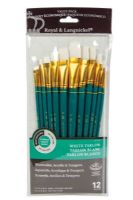Royal & Langnickel RSET-9309 Series Zip N' Close 9300, 12 Piece White Taklon Brush Set 2; Good quality brushes offering a wide variety of brushes in every value pack ; 12 piece sets in resealable pouch; Set includes white taklon brushes bright 2, 6, 10, 14, 18, and 22, and flat 4, 8, 12, 16, 20, and 24; Dimensions 12.75" x 5.5"  x 0.5"; Weight 0.35 lb; UPC 090672060495 (ROYAL-LANGNICKEL-RSET-9309 ROYALLANGNICKEL-RSET-9309 RSET-9309 BRUSH) 