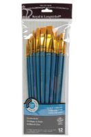 Royal & Langnickel RSET-9313 Series Zip N' Close 9300, 12 Piece Gold Taklon Long Brush Set 2; Good quality brushes offering a wide variety of brushes in every value pack ; 12 piece sets in resealable pouch; Set includes long handle gold taklon brushes bright 5 and 11, flat 4, 6, 10, and 12, round 1, 3, and 7, angle 2 and 8, and filbert 9; Dimensions 15.75" x 5.5"  x 0.5"; Weight 0.46 lb; UPC 090672060587 (ROYAL-LANGNICKEL-RSET-9313 ROYALLANGNICKEL-RSET-9313 RSET-9313 BRUSH) 