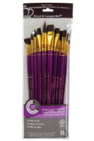 Royal & Langnickel RSET-9314 Series Zip N' Close 9300, 12 Piece Burgundy Taklon Long Brush Set 1; Good quality brushes offering a wide variety of brushes in every value pack ; 12 piece sets in resealable pouch; Set includes long handle burgundy taklon brushes bright 10 and 12, flat 2 and 8, round 5, 7, and 11, angle 9, filbert 1 and 4, fan 3 and 6; Dimensions 15.75" x 5.5"  x 0.5"; Weight 0.46 lb; UPC 090672060594 (ROYAL-LANGNICKEL-RSET-9314 ROYALLANGNICKEL-RSET-9314 RSET-9314 BRUSH) 