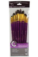 Royal & Langnickel RSET-9315 Series Zip N' Close 9300, 12 Piece Burgundy Taklon Long Brush Set 2; Good quality brushes offering a wide variety of brushes in every value pack ; 12 piece sets in resealable pouch; Set includes long handle burgundy taklon brushes bright 4 and 8, flat 3, 7, and 11, round 1, 5, 9, and 12, and angle 2, 6, and 10; Dimensions 15.75" x 5.5"  x 0.5"; Weight 0.48 lb; UPC 090672060600 (ROYAL-LANGNICKEL-RSET-9315 ROYALLANGNICKEL-RSET-9315 RSET-9315 BRUSH) 