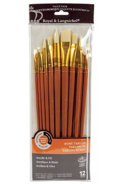 Gold Royal and Langnickel Round// Flat Taklon Variety Brush Set Pack of 12