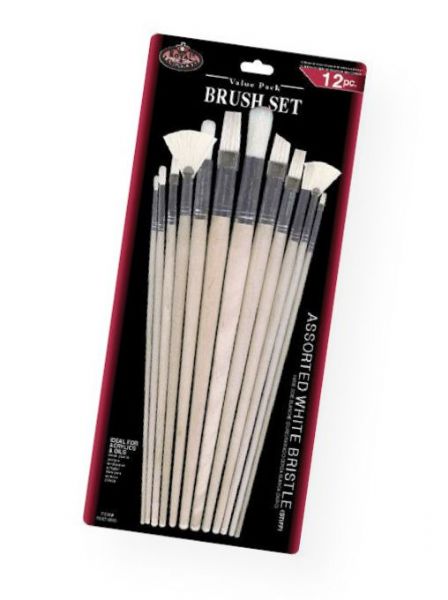 Royal & Langnickel RSET-9600 White Bristle Combo Brush Set; Ideal for the classroom, these economical brush sets are available in a variety of materials in both short and long handles; Good quality brushes for acrylic, watercolor, and oil; 12-piece; Shipping Weight 0.38 lb; Shipping Dimensions 15.5 x 7.00 x 0.25 in; UPC 090672089038 (ROYALLANGNICKELRSET9600 ROYALLANGNICKEL-RSET9600 ROYALLANGNICKEL-RSET-9600 ROYAL/LANGNICKEL/RSET9600 RSET9600 ARTWORK)