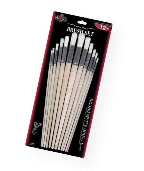 Royal & Langnickel RSET-9602 White Bristle Round Brush Set; Ideal for the classroom, these economical brush sets are available in a variety of materials in both short and long handles; Good quality brushes for acrylic, watercolor, and oil; 12-piece; Shipping Weight 0.46 lb; Shipping Dimensions 15.5 x 7.00 x 0.25 in; UPC 090672089052 (ROYALLANGNICKELRSET9602 ROYALLANGNICKEL-RSET9602 ROYALLANGNICKEL-RSET-9602 ROYALLANGNICKEL/RSET9602 RSET9602 ARTWORK)