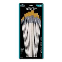 Royal & Langnickel RSET-9603 Gold Taklon 12 Flat Brush Set; Good quality brushes offering a wide variety of  brushes in every value pack ; 12 piece sets in resealable pouch; Brushes ideal for acrylic, watercolor, and oil;  Great for the classroom, these economical brush sets are available in a variety of  materials in both short and  long handles; Dimensions 15.75" x 7"  x  0.25"; Weight 0.38 lb; UPC 090672089069 (ROYAL-LANGNICKEL-RSET-9603 ROYALLANGNICKEL-RSET-9603 RSET-9603 BRUSH) 