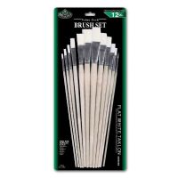 Royal & Langnickel RSET-9605 White Taklon 12 Flat Brush Set; Good quality brushes offering a wide variety of  brushes in every value pack ; 12 piece sets in resealable pouch; Brushes ideal for acrylic, watercolor, and oil;  Great for the classroom, these economical brush sets are available in a variety of  materials in both short and  long handles; Dimensions 15.75" x 7"  x  0.25"; Weight 0.38 lb; UPC 090672089083 (ROYAL-LANGNICKEL-RSET-9605 ROYALLANGNICKEL-RSET-9605 RSET-9605 BRUSH) 