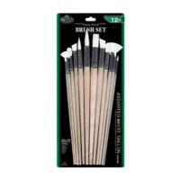 Royal & Langnickel RSET-9608 White Taklon 12 Combo Brush Set; Good quality brushes offering a wide variety of  brushes in every value pack ; 12 piece sets in resealable pouch; Brushes ideal for acrylic, watercolor, and oil;  Great for the classroom, these economical brush sets are available in a variety of  materials in both short and  long handles; Dimensions 15.75" x 7"  x  0.25"; Weight 0.37 lb; UPC 090672089113 (ROYAL-LANGNICKEL-RSET-9608 ROYALLANGNICKEL-RSET-9608 RSET-9608 BRUSH) 