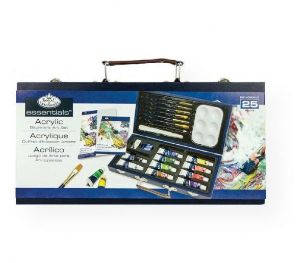 Royal & Langnickel RSET-ACRY3000-3T Acrylic Painting for Beginners Set; Set Includes 10 acrylic color paints, 1 palette knife, 6 taklon brushes, (1) 6-well palette, (2) 5