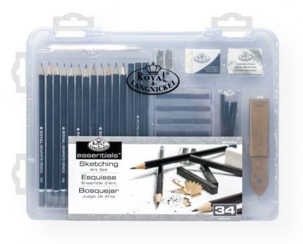 Royal & Langnickel RSET-ART3105 Sketching Clear View Small Art Case Set; Set includes 12 graphite pencils, 6 graphite sticks, 3 each charcoal pencils and sticks, 4 pieces of vine charcoal, and 1 each of pencil sharpener, sanding block, white eraser, kneadable eraser, blending stump - all packed in a small, compact storage case!; Contents subject to change; UPC 090672066190 (ROYALLANGNICKELRSETART3105 ROYALLANGNICKEL-RSETART3105 ROYALLANGNICKEL-RSET-ART3105 RSETART3105 SKETCHING ARTWORK)