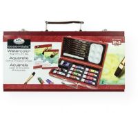 Royal & Langnickel RSET-WAT3000-3T Watercolor Painting for Beginners Set; Set Includes 10 Watercolor paints, 1 palette knife, 6 natural hair brushes, (1) 6-well palette, (1) 5"x7" watercolor pad, 1 drawing pencil, 1 pencil sharpener, 1 pencil eraser, and 1 beginner guide all within convenient wooden carrying case with handle for storage and-or transport; UPC 090672240170 (RSETWAT30003T ROYAL&LANGNICKEL-RSET-WAT3000-3T PAINTING ART) 