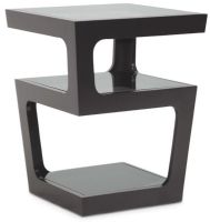 Wholesale Interiors RT286-OCC (CT-089B-Black) Baxton Studio Series Clara, Black Modern End Table with 3-Tiered Glass Shelves; Contemporary end table; 3 tiered design with tinted tempered glass shelves; Engineered wood frame with black finish; Fully assembled; Made in Malaysia; Dimensions 17" W x 17" D x 21.875" H; Shipping Dimensions; 27" W x 21" D x 21" H; Shipping Weight 35 Pounds; UPC 847321019805 (RT286OCCCT089BBLACK RT286OCC CT089BBBLACK BAXTONRT286 BAXTONCT089B) 