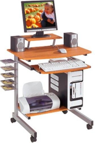 Techni Mobili RTA-2018 Mobile Straight Computer Desk, Features a pull out keyboard shelf with metal runners and safety stop and room for mouse and pad, Convenient drawer is included, Multiple shelves for printer, CPU and speakers, Vertical CD rack (RTA2018 RTA 2018)