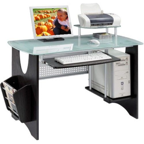 Techni Mobili RTA-3325 Tempered Glass Computer Desk, This unique piece lets you work on the high-tech resistant tempered glass desk while working on your computer, Comes with our exclusive easy-roll casters with lock (RTA3325 RTA 3325)