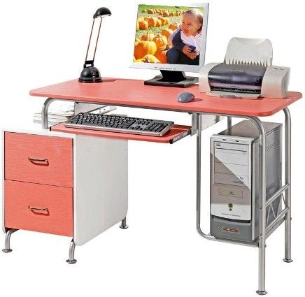 Techni Mobili RTA-Q328-PW Pink and White Two Tone Computer Desk, Powder coated steel frame, MDF with durable laminate finish, Pull-out keyboard tray, Raised CPU platform, Two large utility drawers, 52 in W x 23 in D x 30 in H Dimensions Overall (RTA Q328 PW RTAQ328PW RTA Q328 RTAQ328)