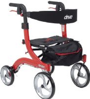 Drive Medical RTL10266-H Nitro Euro Style Walker Rollator, Hemi Height, Red, 4 Number of Wheels, 10" Casters, 10" Seat Depth, 18" Seat Width, 31" Max Handle Height, 28" Min Handle Height, 18" Seat to Floor Height, 300 lbs Product Weight Capacity, Attractive, Euro-style design, Lightweight, aluminum frame, Seat is durable and comfortable, Brake cable inside frame for added safety, Caster fork design enhances turning radius, UPC 822383523927 (RTL10266-H RTL10266 H RTL10266H) 