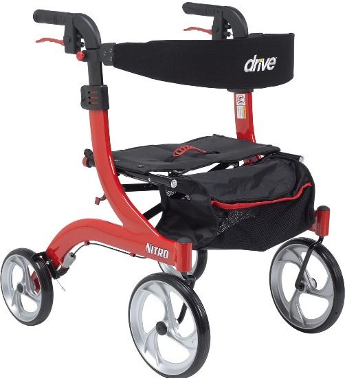 Drive Medical RTL10266-H Nitro Euro Style Walker Rollator, Hemi Height, Red, 4 Number of Wheels, 10