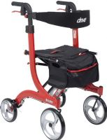 Drive Medical RTL10266-T Nitro Euro Style Walker Rollator, Tall, Red, 4 Number of Wheels, 10" Casters, 10" Seat Depth, 18" Seat Width, 41" Max Handle Height, 36" Min Handle Height, 23.6" Seat to Floor Height, 300 lbs Product Weight Capacity, Attractive, Euro-style design, Lightweight, aluminum frame, Seat is durable and comfortable, Brake cable inside frame for added safety, Caster fork design enhances turning radius, UPC 822383523910 (RTL10266-T RTL10266 T RTL10266T) 