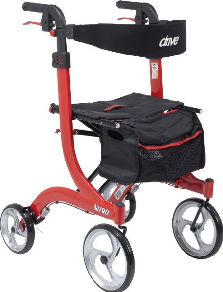 Drive Medical RTL10266-T Nitro Euro Style Walker Rollator, Tall, Red, 4 Number of Wheels, 10