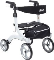 Drive Medical RTL10266WT-H Nitro Euro Style Walker Rollator, Hemi Height, White, 4 Number of Wheels, 10" Casters, 10" Seat Depth, 18" Seat Width, 31" Max Handle Height, 28" Min Handle Height, 18" Seat to Floor Height, 300 lbs Product Weight Capacity, Lightweight, aluminum frame, Attractive, Euro-style design, Seat is durable and comfortable, Brake cable inside frame for added safety, UPC 822383523965 (RTL10266WT-H RTL10266WTH RTL10266WT H) 