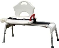 Drive Medical RTL12075 Folding Universal Sliding Transfer Bench, 18.5" Seat Depth, 22.5" Seat Width, 20" Outside Legs Depth, 42" Outside Legs Width, 21"-25" Seat to Floor Height, 300 lbs Product Weight Capacity, Seat height adjusts in 1/2" increments, Folds flat for transport and storage, Comes standard with removable soap dish, Comes with seat belt for added safety, UPC 822383252605 (RTL12075 RTL 12075 RTL-12075) 