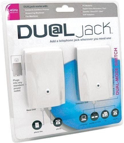 Dualjack RTX3241S Wireless Telephone Extension, White, 2.4GHz wireless connection, Add up to 4 wireless Extensions, Secure, private voice & data communications, Intercom between Extensions, 50-meter wireless phone line, Eliminates long telephone wires, Dual-mode switch to support voice or modem/data (RTX-3241S RTX 3241S RTX3241)