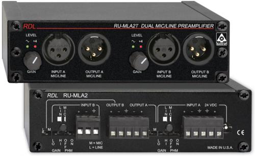 RADIODESIGNLABSRUMLA2T Dual Microphone / Line Preamplifier; Two-channel Audio Preamplifier; Front Panel XLR Input / Output Jacks; Detachable Input / Output Terminal Blocks; Switch-selectable Mic or Line Inputs; Number of Channels: 2; Inputs: 2 x XLR, Rear panel detachable terminal block; Output: 2 x XLR, Rear panel detachable terminal block; Phantom Power: +24V; Multi Function: Four channel audio distribution (RADIODESIGNLABSRUMLA2T DEVICE PANEL PREAMPLIFIER SOUND)