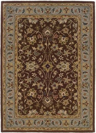 Linon RUG-TT0257 Model TT02 Trio Traditional Rectangular Area Rug, Brown/Light Blue, Offers style and colors that anyone is sure to love with the colors that are the hottest on the market today, Mix of design and color that are sure to breath life into any room in your home, Hand Tufted Construction, 100% Wool, Cotton & Latex Backing, Transitional Style, Size 5' X 7', UPC 753793862651 (RUGTT0257 RUG TT0257)