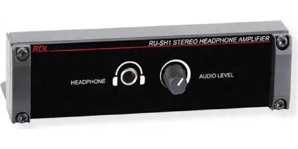 RDL RU-SH1 Rack Up Series Stereo Headphone Amplifier, Rack mounted headphone amplifier, Integral long life VCA stereo level control, Balanced or unbalanced inputs, Switch selectable input sensitivity, Switch selectable mono or stereo operation, Amplifier to drive high or low impedance headsets, UPC 813721013132 (RUSH1 RUS-H1 RUSH-1 RDLR-USH1 RDLRUS-H1 RDLRUSH-1)