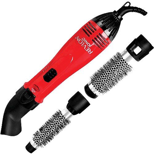 Revlon RV440RD Shine Enchancing Hot Air Dryer Kit, Red, 1200 watts power, Ionic Technology helps reduce drying time, Ion On/Off Switch with Indicator Light, 3 Heat/Speed Settings with Cool Shot, Interchangeable aluminium barrels retain heat & create large curls & waves, 1