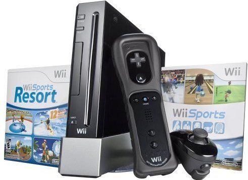 Nintendo RVLSKAAA Wii Hardware Bundle with Black Console, Wii Remote Plus Controller, Nunchuk Controller, Wii Sports Game, Wii Sports Resort Game, Video Game Console and Software Bundles, UPC 045496880255 (RVLSK-AAA RVLSK AAA RVLSKAA RVLSKA)