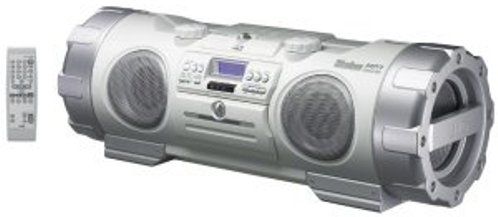 JVC RV-NB10W Kaboom Boombox with Guitar/Mic Input and Wireless FM Transmitter, White Color, CD, CD-R, CD-RW, MP3 on CD-R/RW, audiocassette Playback formats, 30 FM and 15 AM Presets, 50 tracks Track programming, 52 watts Total output power, Integrated receiver, Cassette deck, Synchro-start recording, Auto-reverse, 1 bit Audio digital-to-analog converter, Backlit, illuminated LCD Display (RV NB10W RVNB10W)