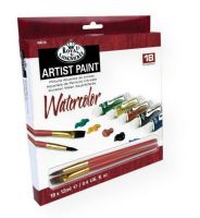 Royal & Langnickel RWAT18 18-Color Watercolor Paint Set; Watercolor paints have that have a good transparency and tinting strength; Use for wet on wet techniques (fuzzy edges) or dry painting techniques (sharp edges); 12ml tubes; 18-color set; Shipping Weight 0.9 lb; Shipping Dimensions 8.00 x 8.88 x 1.12 in; UPC 090672027825 (ROYALLANGNICKELRWAT18 ROYALLANGNICKEL-RWAT18 ROYALLANGNICKEL/RWAT18 ARTWORK) 