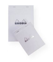 Rhodia RWG16 Rhodia Ice 5.8" X 8.3" Grid; This 6 by 8.25 inch Rhodia Ice pad features a sleek white cover with the Rhodia logo embossed in silver; Each pad includes 80 sheets of smooth 80 g paper with muted silver-gray lines and a hard cardboard back for writing support; Both pH neutral and acid-free each page has a smooth finish and is micro-perforated for easy removal; EAN 3037920162010 (RHODIARWG16 RHODIA-RWG16 RHODIA/RWG16 OFFICE SCHOOL) 