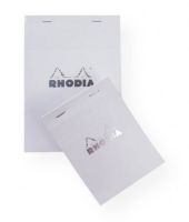 Rhodia RWG18 Rhodia Ice 8.3" X 11.7" Grid; This 8 by 11 inch Rhodia Ice pad features a sleek white cover with the Rhodia logo embossed in silver; Each pad includes 80 sheets of smooth 80 g paper with muted silver-gray lines and a hard cardboard back for writing support; Both pH neutral and acid-free each page has a smooth finish and is micro-perforated for easy removal; The stapled cover folds back giving a clean presentation; EAN 3037920182018 (RHODIARWG18 RHODIA-RWG18 RHODIA/RWG18 OFFICE) 