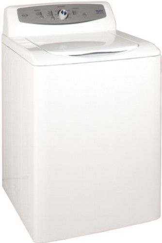 Haier RWT350AW Top Load Washer, White, 3.0 cu. ft. Super Capacity, Stainless Steel Drum Material, 630 RPM Maximum Spin Speed, Steel Door/Lid, Electronic with Knob Control, Status LEDs, End-of-Cycle Signal, Bleach Dispenser, Fabric Softener Dispenser, Adjustable Leveling Feet, 6 Wash Cycles, 5 Water Levels, 3 Wash/Rinse Temperatures (RWT-350AW RWT 350AW RWT350A RWT350)