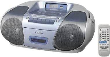 Panasonic RX-D27 Radio / CD / Cassette Boombox, Multi-informational LCD Display, 4 Speakers, Remote Control,  Metallic Silver (RX D27 RXD27)