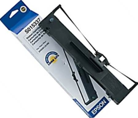Epson S015337 Black Fabric Ribbon Cartridge, Extra long life ribbon, Special fabric designed specifically to work with the Epson LQ-590 Impact Printer, 5 million characters at 48 dots/character, Lubricating agents in ink extend the life of print head, UPC 010343605503 (S01-5337 S0-15337 S015-337 S0153-37)