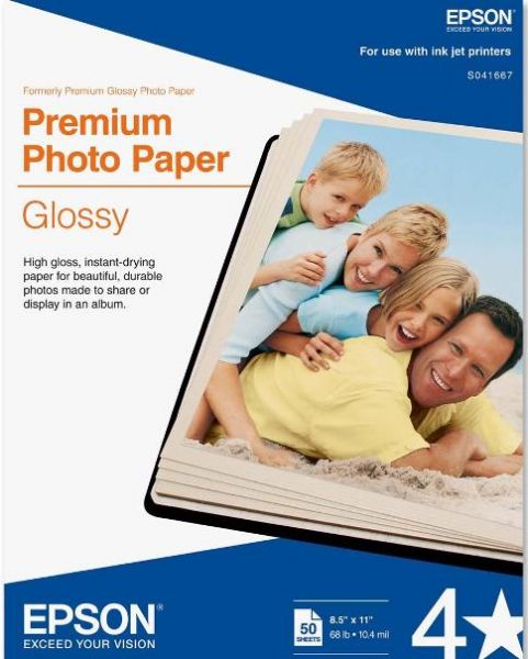 Epson S041667 High-Gloss Premium Photo Paper, Glossy photo paper Media Type, Letter A Size -8.5 in x 11 in Media Sizes, Ink-jet Printing Technology, 50 sheets Included Qty, 252 g/m Media Weight, 10.40 mil Media Thickness, Inkjet Print Technology, Gloss Finishing High, 92% Brightness Percentage, 92 ISO Brightness Standard (S041667 S0-41667 S0 41667 S041-667 S041 667) 