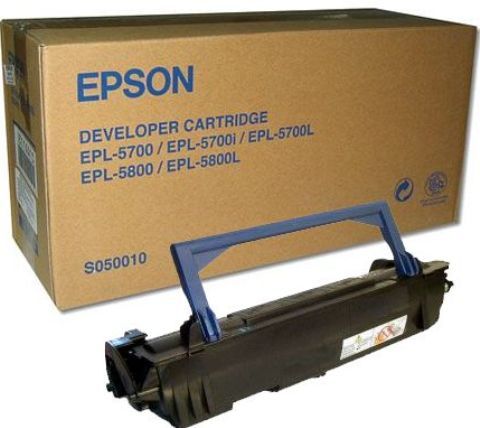 Epson S050010 Black Toner Cartridge, Laser Print Technology, Black Print Color, 6000 Page A4 at 5 % Coverage and 6000 Page Letter at 5 % Coverage Print Yield, New Genuine Original OEM Epson, For use with Epson EPL-5700i Laser Printer (S050010 S050-010 S050 010)