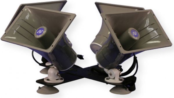 Amplivox S1214 Quad Horn Car-Top Speaker; Four horns with car-top mounting assembly; 4 Ohms each; Universal 4 horn speaker module mounts to any vehicle, truck, or boat; Easily adjusts for front, side, and rear projection; Shipping Weight 26 lbs; UPC 734680012144 (S1214 S-1214 S-1214 AMPLIVOXS1214 AMPLIVOX-S1214 AMPLIVOX-S1214)