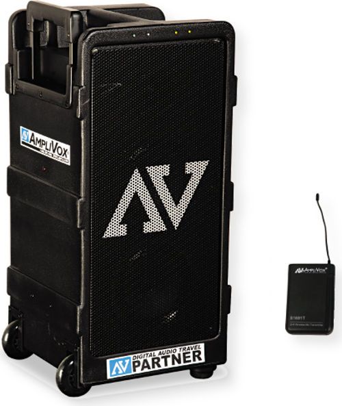 Amplivox S1297-70 Wireless Powered Dual Speaker Kit; Use with SW915 sound system up to 300 ft away; No messy cables or wires; Built-in 250W amp and receiver; 2 built-in tweeters and woofer; Built-in rechargeable batteries and AC Power Cord; Built-in tripod mount; Includes S1691T wireless speaker transmitter; Extendible handle and wheels; UPC 734680112974 (S129770 S-1297-70 S1-297-70 AMPLIVOXS1297-70 AMPLIVOX-S1297-70 AMPLIVOX-S-1297-70)