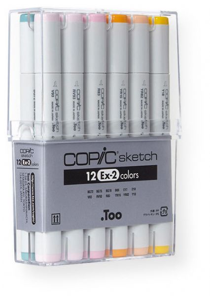 Copic S12EX-2 Color Marker EX-2, Set of 12; The most popular marker in the Copic line; Perfect for scrapbooking, professional illustration, fashion design, manga, and craft projects; Photocopy safe and guaranteed color consistency; EAN 4511338019924 (S-12EX2 S12-EX2 S12E-X2 S12EX-2 COPICS12EX2 COPIC-S12EX2)