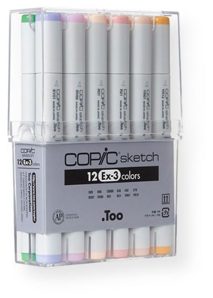 Copic S12EX-3 12-Color Marker Set EX-3; The most popular marker in the Copic line; Perfect for scrapbooking, professional illustration, fashion design, manga, and craft projects; Photocopy safe and guaranteed color consistency; EAN 4511338049044 (S-12EX3 S12-EX3 S12E-X3 S12EX-3 COPICS12EX3 COPIC-S12EX3)
